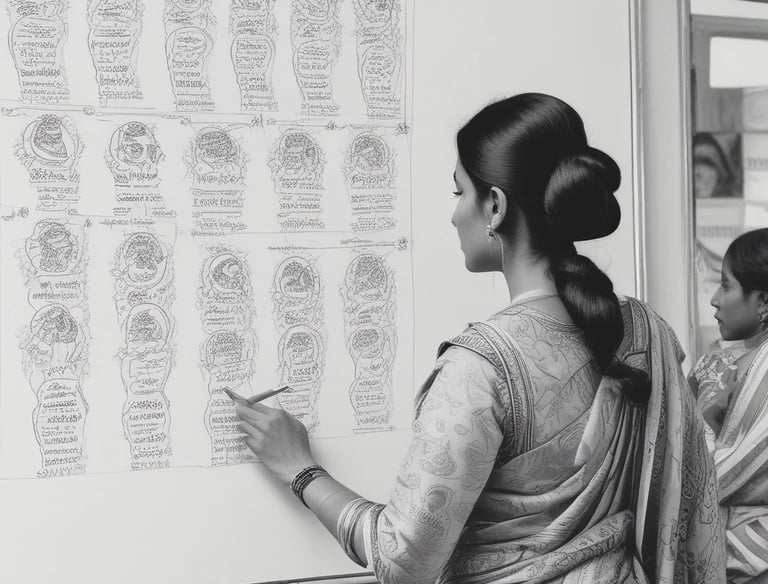 A group of young athletes in matching blue uniforms with orange numbers sit on a bench beside a coach on a grassy field. The coach appears to be giving instructions or advice. The scene is bright and sunny, with some sports jerseys draped over the bench.