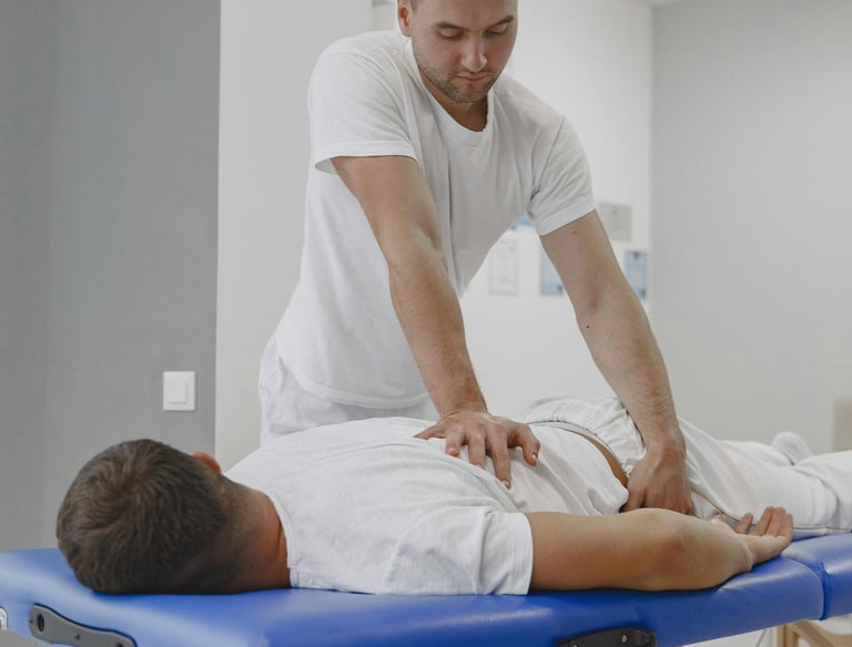 a man is doing an adjustment on a table