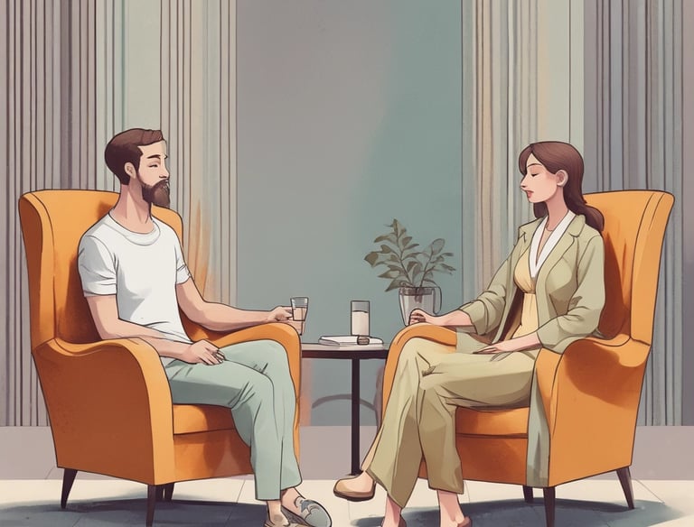 A letter board displays the words 'BIPOLAR DISORDER' surrounded by scattered letters. Nearby, there is a clipboard with a blank sheet of paper and a pencil, accompanied by a cup of black coffee. Three photographs show different facial expressions, and a small potted plant is visible. The surface is textured in a neutral tone.