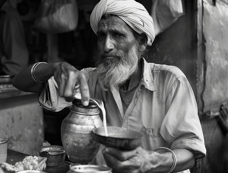 Old man pouring Chai