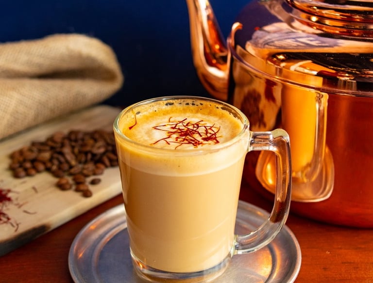 Spanish latte with saffron in a Chai shop