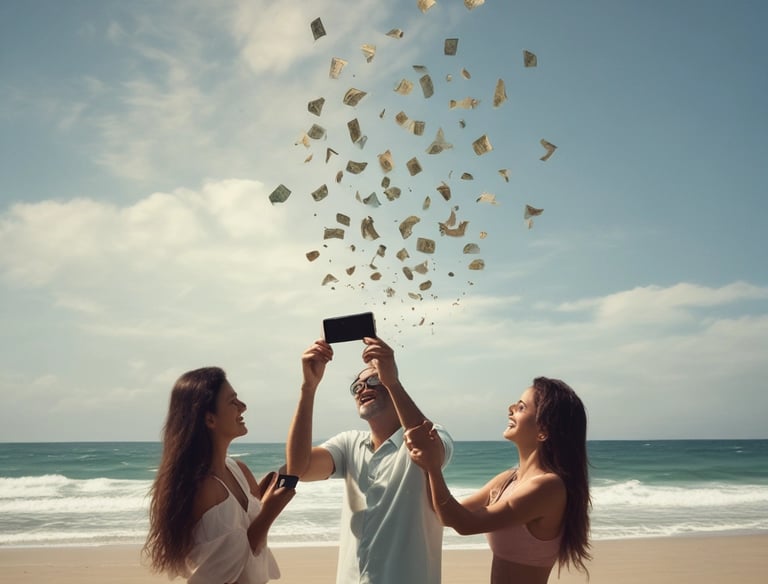 A dimly lit vending machine with various compartments, some containing products like snacks. A person stands in front of the machine, silhouetted in the darkness. The machine has instructions and pricing information displayed in different languages.