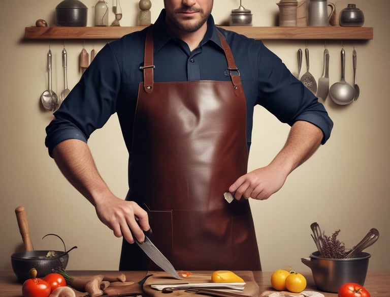 A stylish leather menu folder resting on a wooden table with soft lighting.