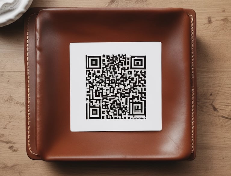 A stylish leather menu folder resting on a wooden table with soft lighting.