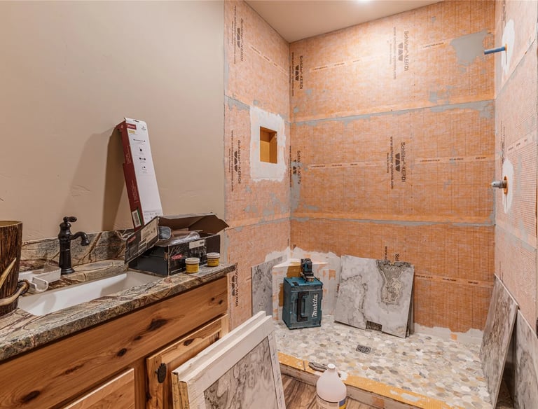 Construction on home bathroom by Saddle Horn Custom Homes in Western Montana