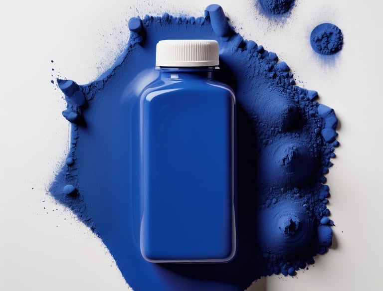 Igualacion de una botella azul en pigmento azul.