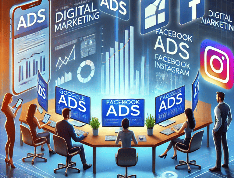Experts en publicité digitale optimisant des campagnes sur Google, Facebook et Instagram 