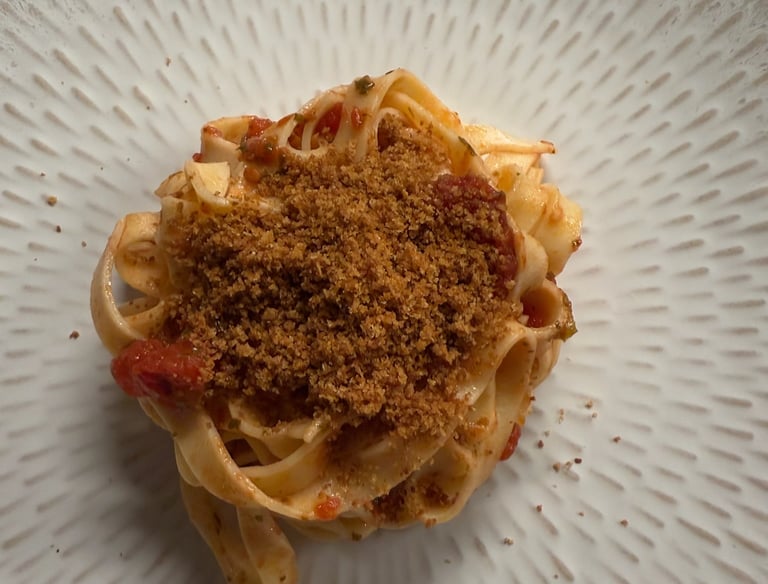 Tagliatelle with Arribbiata sauce ready to be enjoyed by class participants