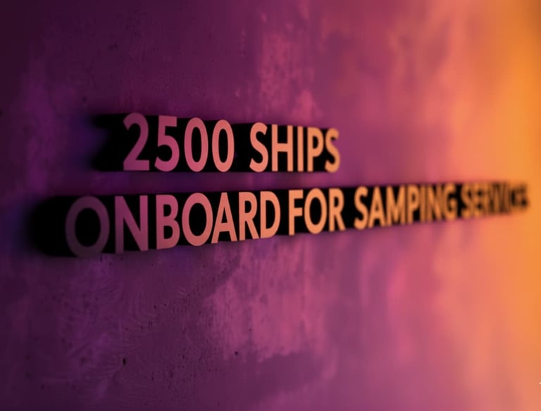 stating 2500 ships onboard for sampling service in bold black letters with purple lighting.