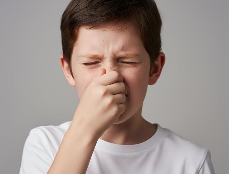 Boy smells stinky pet odor coming from carpet