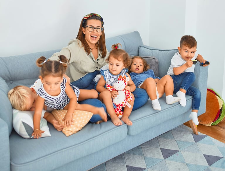 Woman and kids enjoying their clean upholstery