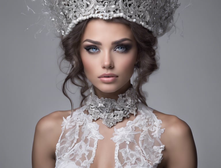 a woman wearing a crown like tiara and matching necklace