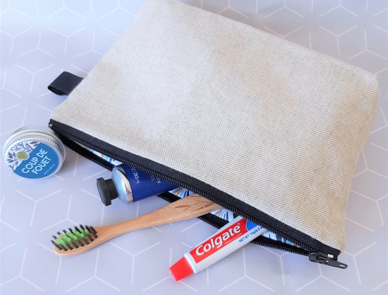 trousse de toilette femme tissu coton ecru