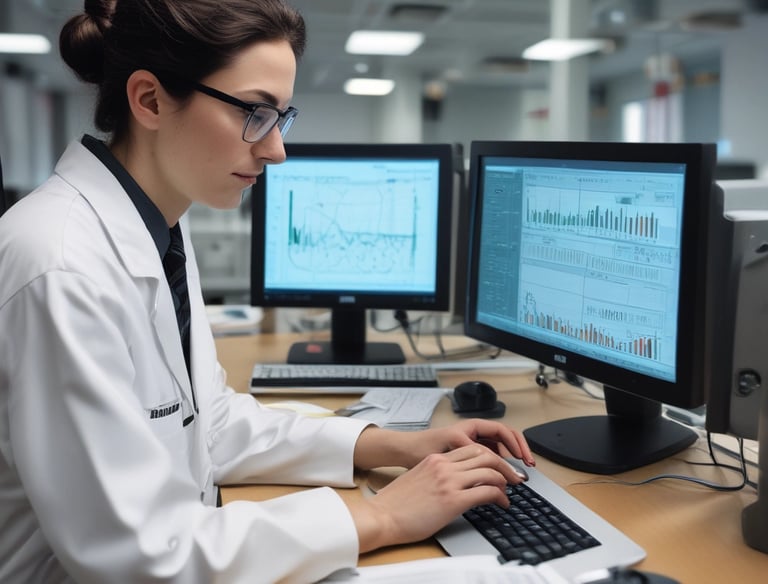 A scientist analyzing data on a computer.