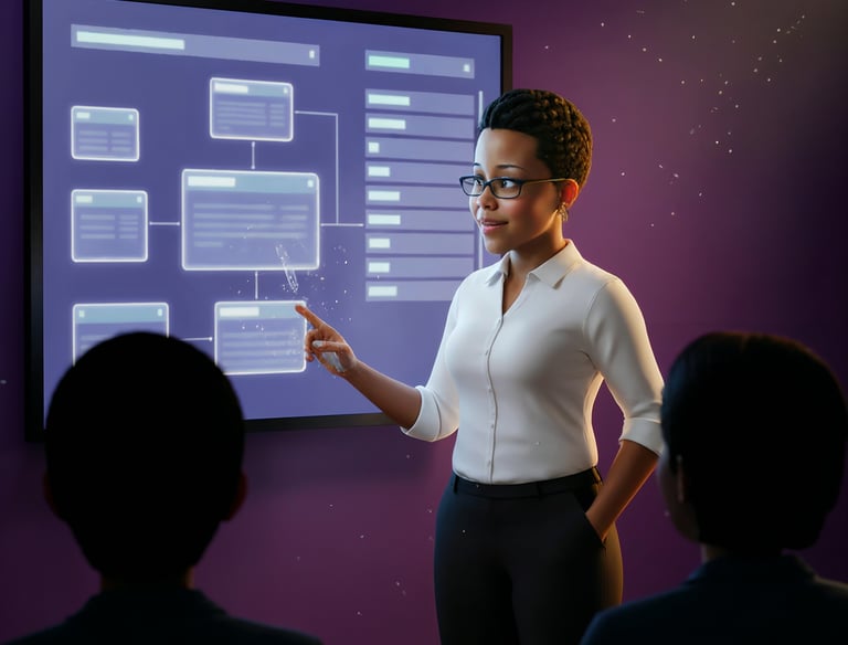 Illustration of Prosperous Marketing's founder giving a presentation