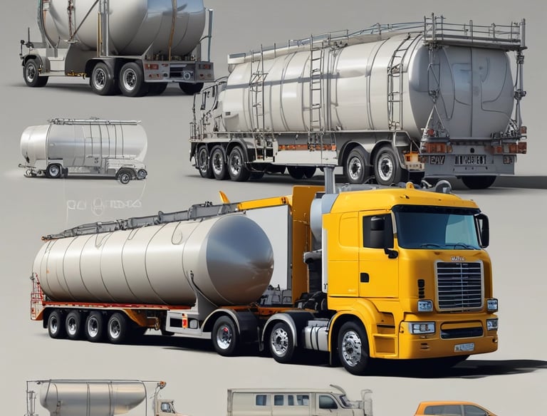 A large red fuel tanker truck is parked on a brick-paved area. The truck has the logo 'Geraldton Fuel' on its side. The tanker is silver and labeled 'Combustible Liquid.' Houses and a street lamp are visible in the background under a clear blue sky.