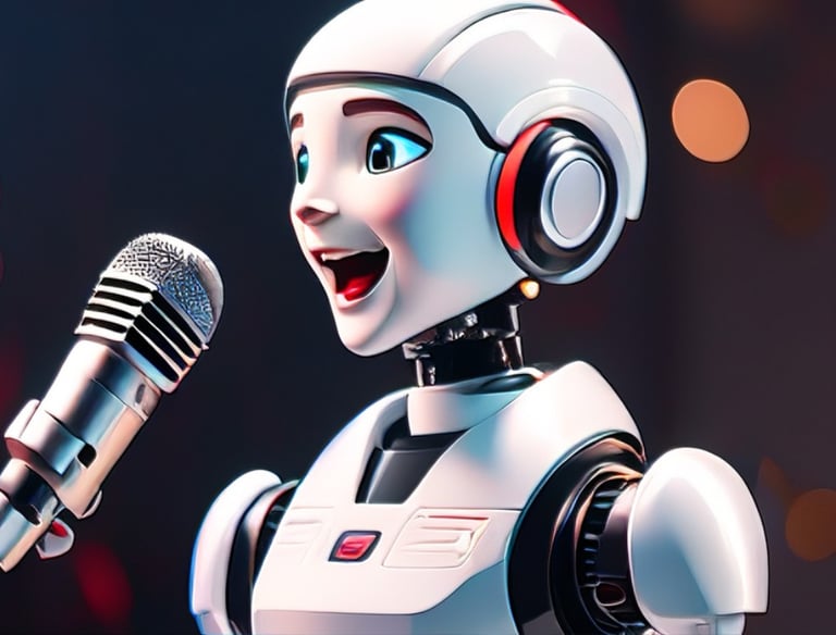a robot - like robot with headphones and a microphone