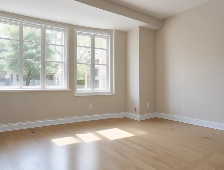 A two-story house under renovation with new brickwork being added. A black tarp covers construction materials in the foreground, surrounded by wood and other building materials. The house features a light brown exterior with two windows on the upper floor, white-framed doors, and a partially completed extension on the ground floor.