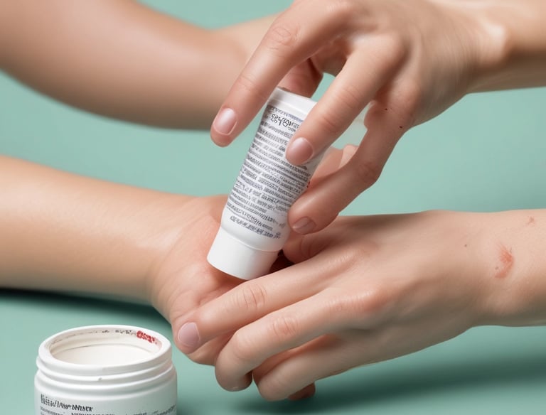 Two people in lab coats collaborate in an office setting. One is seated and pointing at a computer screen displaying medical images, while the other stands nearby holding a tablet. Large windows reveal a view of greenery outside, creating a bright and professional environment.