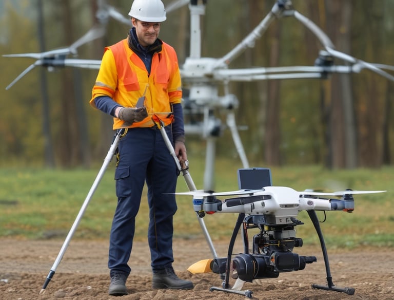 A construction site featuring a large red crane lifting a concrete section with a massive hole, positioned above a series of similar concrete sections placed in a trench. Workers wearing helmets and high-visibility vests are visible among the structures. In the background, there is a red and brown building and a clear blue sky with some clouds.