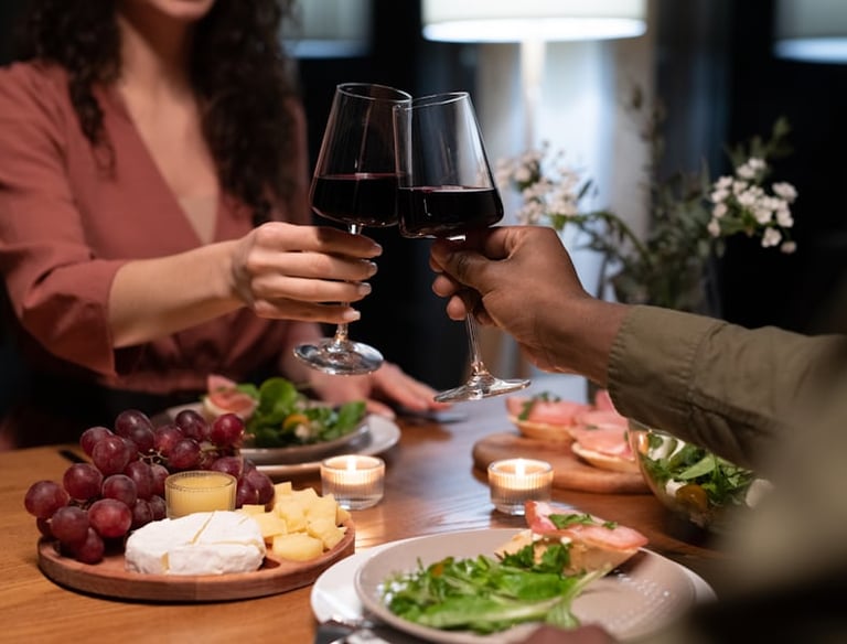 couples toasting wine