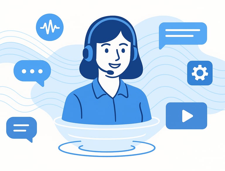 uma mulher com headset fazendo atendimento