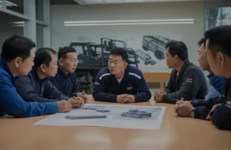 The members of the Hongmeng tractor team engage in discussions around customer needs