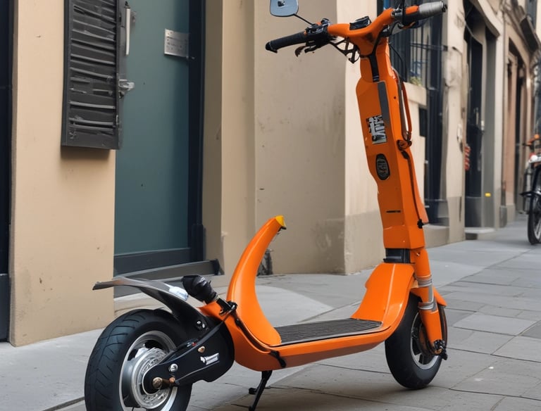 a scooter scooter parked on the sidewalk