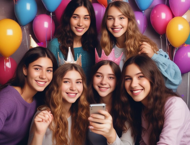 A diverse group of people taking selfies at an event.