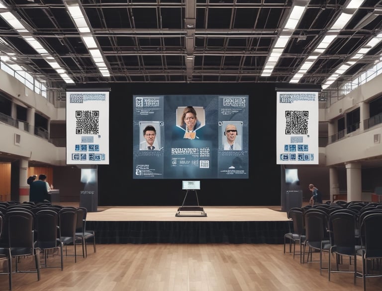 A large screen displaying photos and videos during an event.