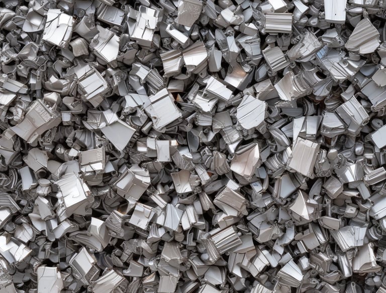 A pile of mixed scrap metal and machinery parts is stacked against a textured concrete wall. Various components, including pipes, rods, and mechanical elements, are visible, creating a chaotic arrangement. The scene is in an outdoor setting with dirt and debris scattered on the ground.