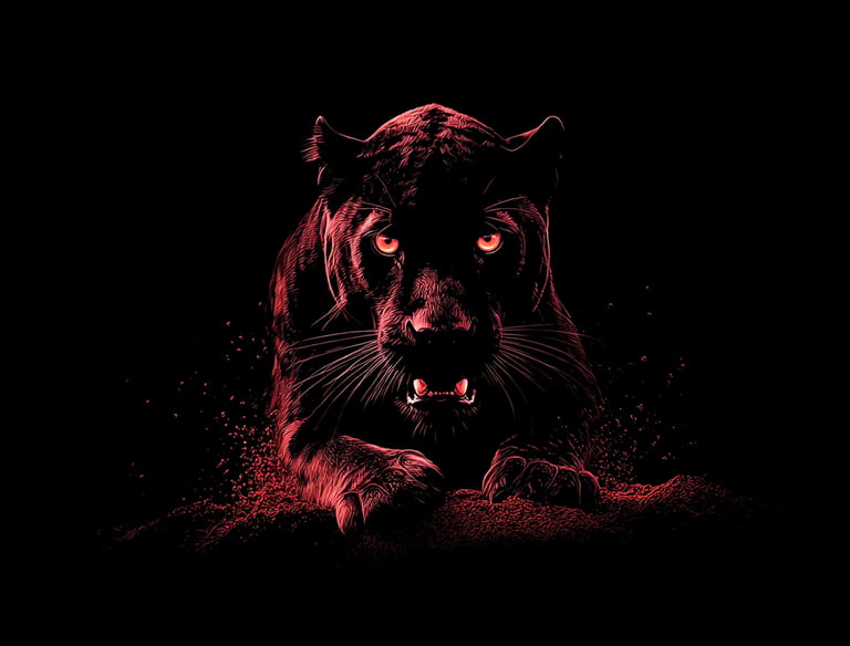 A sleek black jaguar emerging from absolute darkness, its features subtly defined by moody, dramatic lighting.