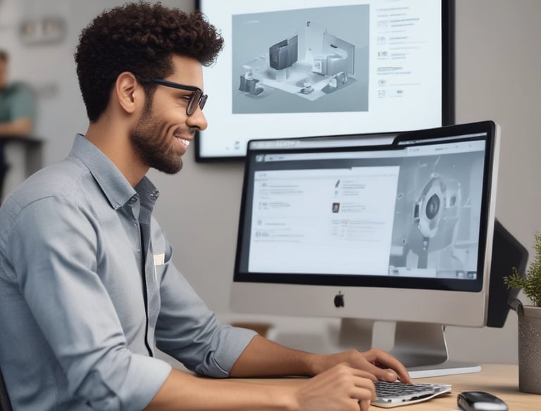 A small office room with beige walls and a brown carpet. The room features a wooden desk with a black swivel chair, a wooden bookshelf against the wall, and a wooden cabinet in the foreground. The ceiling has recessed fluorescent lighting.