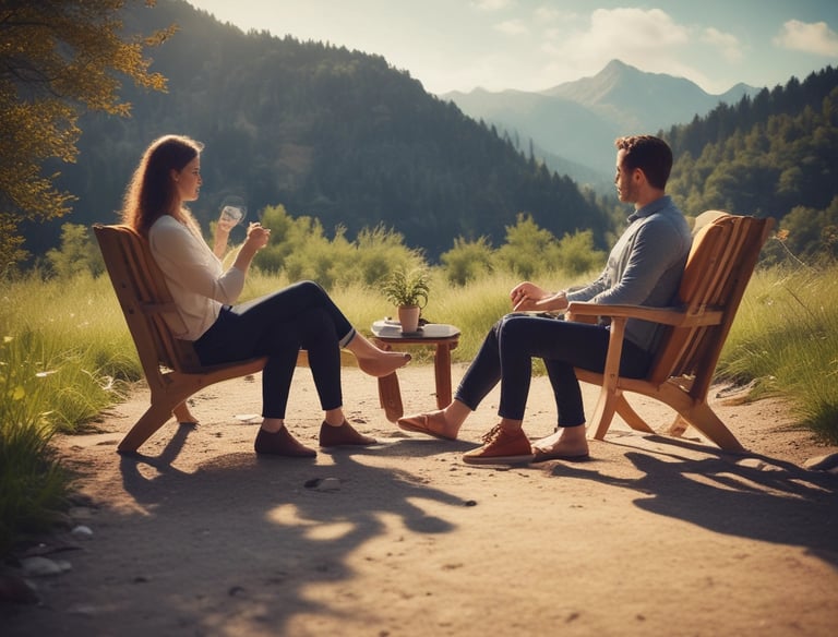 A classroom filled with students sitting at desks, with a teacher standing near a chalkboard. The chalkboard contains various written topics such as definition, feelings, and treatment. A student in the foreground raises their hand, suggesting active participation. The walls are adorned with colorful artwork and educational posters. A map of Europe is displayed prominently.