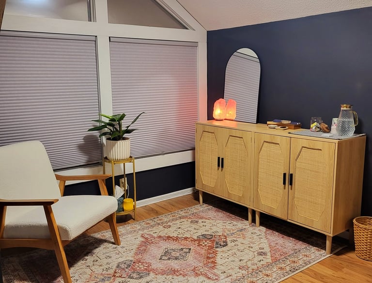 Relaxing client area at Cove Bodywork massage therapy studio in Hopkins, MN.