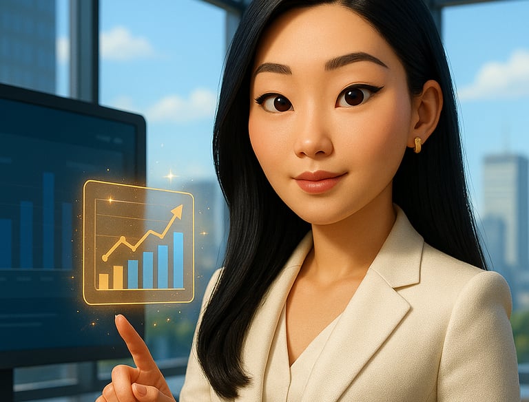a woman in a suit and a tablet computer