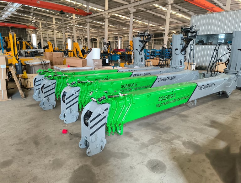 New 8-ton SQS200G-5 telescopic boom truck mounted cranes ready for delivery to Russia.