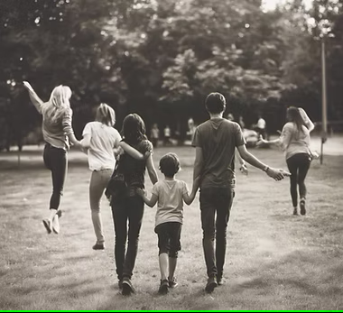 a family of four people holding hands and holding hands