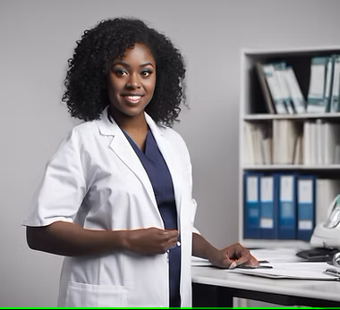 a woman in a lab coat