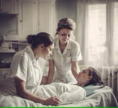 a nurse and a nurse in a hospital bed