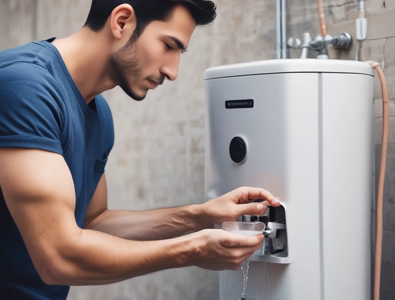 a man riding a skateboard down a street next to tall buildings