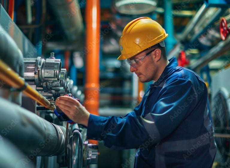 a man in a hard hat and safety glasses