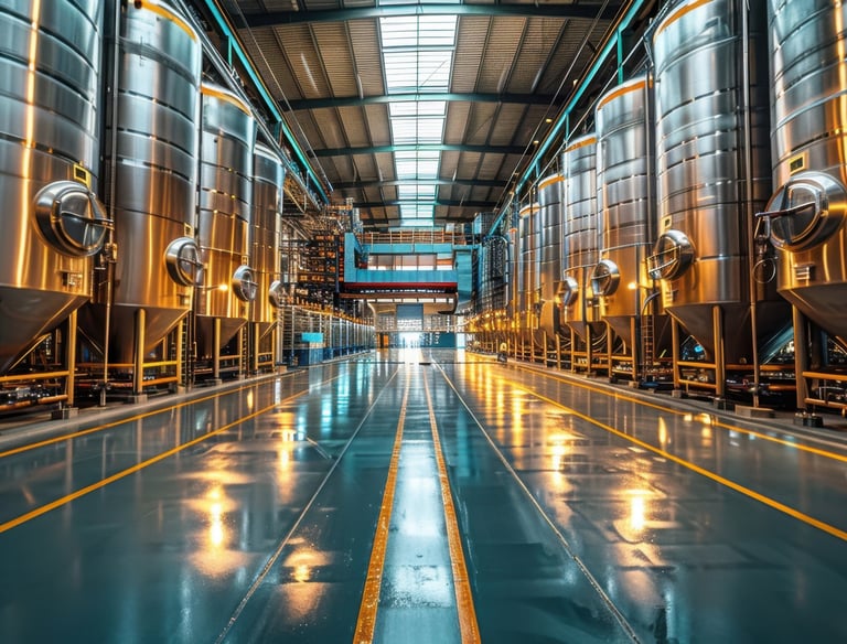 a large industrial steel steel tanks in a factory