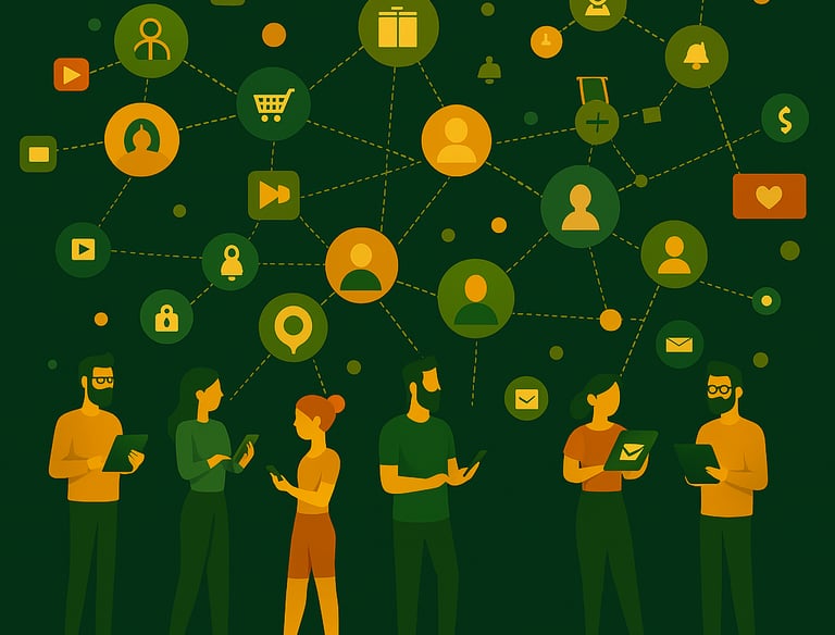 Graphical image summarising engage and connect features of an event management platform