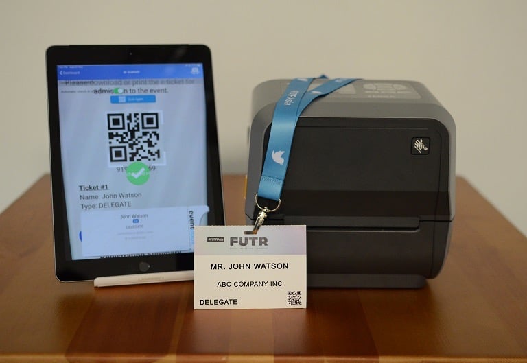 Image showing badge printing machine, digital check-in and badge