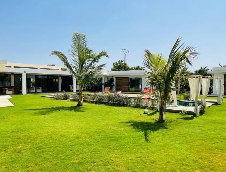 a lawn with a lawn and a lawn chair