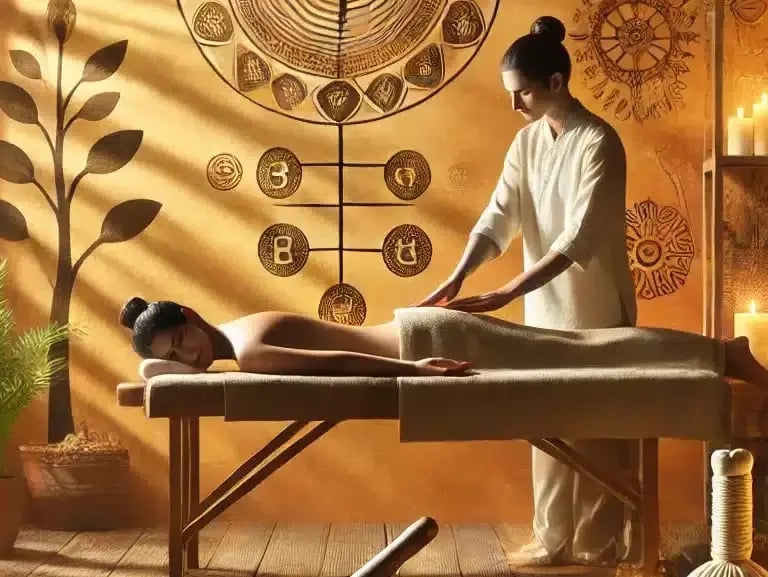 image d'un massage tuina dans une ambiance zen, rassurante et calme