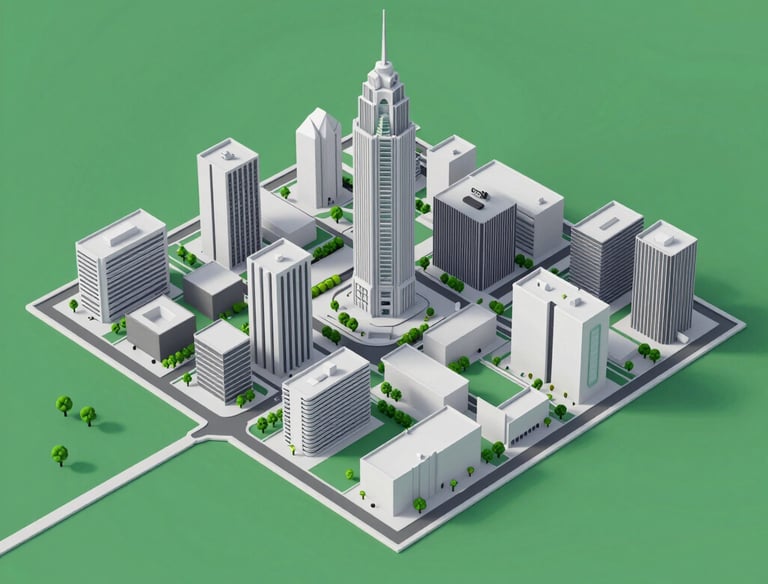 A modern building with a facade made of horizontal green panels and large glass windows. The building has vertical slats that appear to function as sunshades. It is situated in a landscaped area with trees in the background and a clear blue sky.