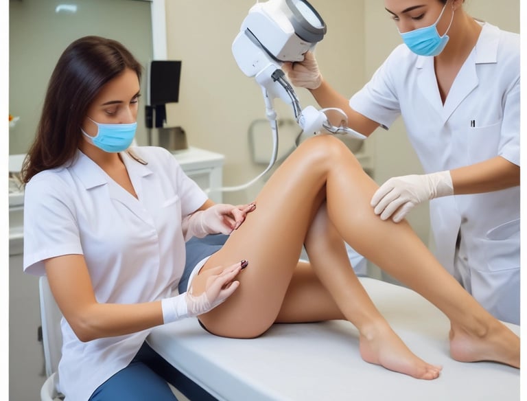 A close-up shot of a device being used on skin, featuring a transparent orange suction cap attached to a white handheld machine. The image provides a detailed view, focusing on the interaction between the device and the skin.