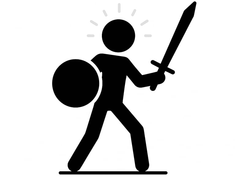 hombre con escudo y espada, equipo básico como una página web para una empresa